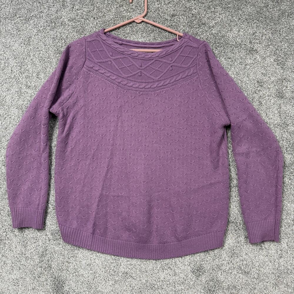 Croft & Barrow Sweater Womens L Lilac Lattice Cable Knit Cozy Preppy Grandmacore